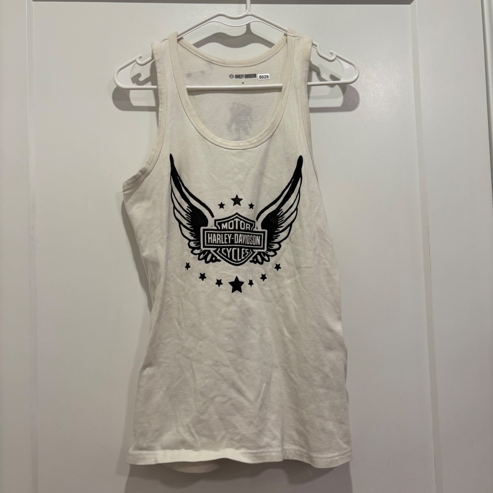 Harley-Davidson Wounded Warrior Project Tank Top Cream Winged Logo Size M